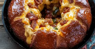 Monkey bread salé aux jalapeños, fromage et bacon, doré et appétissant, parfait pour un apéritif gourmand