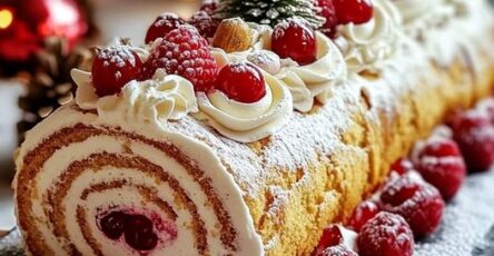 bûche de Noël aux framboises, dessert festif de Noël