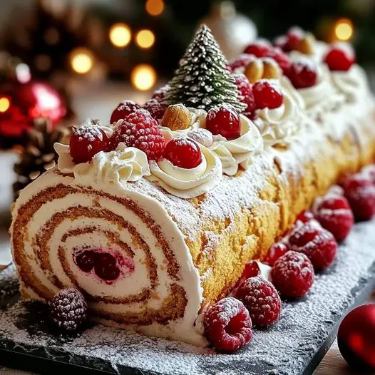 bûche de Noël aux framboises, dessert festif de Noël