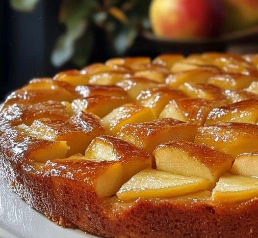 Moelleux aux pommes maison servi sur une assiette