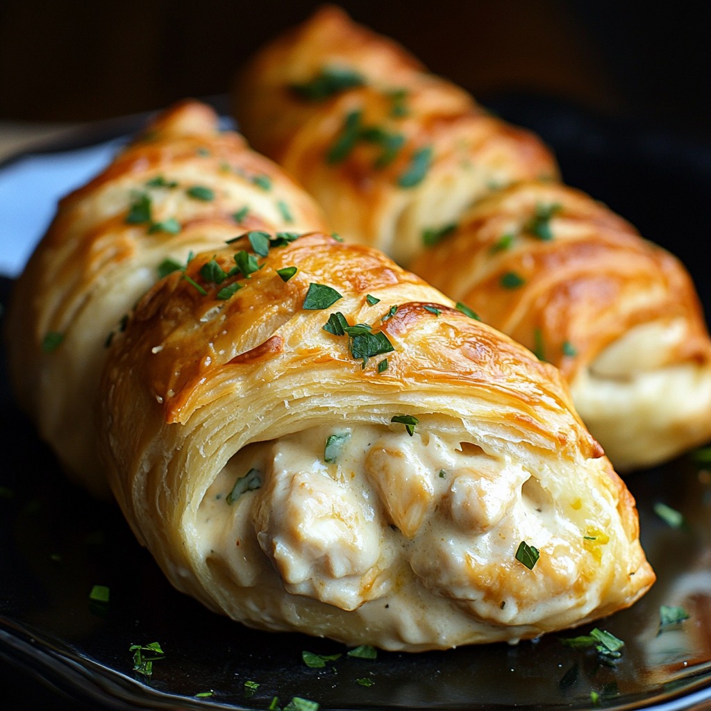 Les croissants feuilletés farcis au poulet crémeux