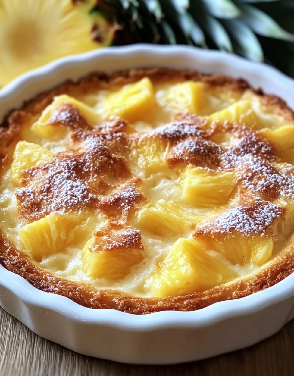 Clafoutis tropical à l'ananas et noix de coco, doré et moelleux