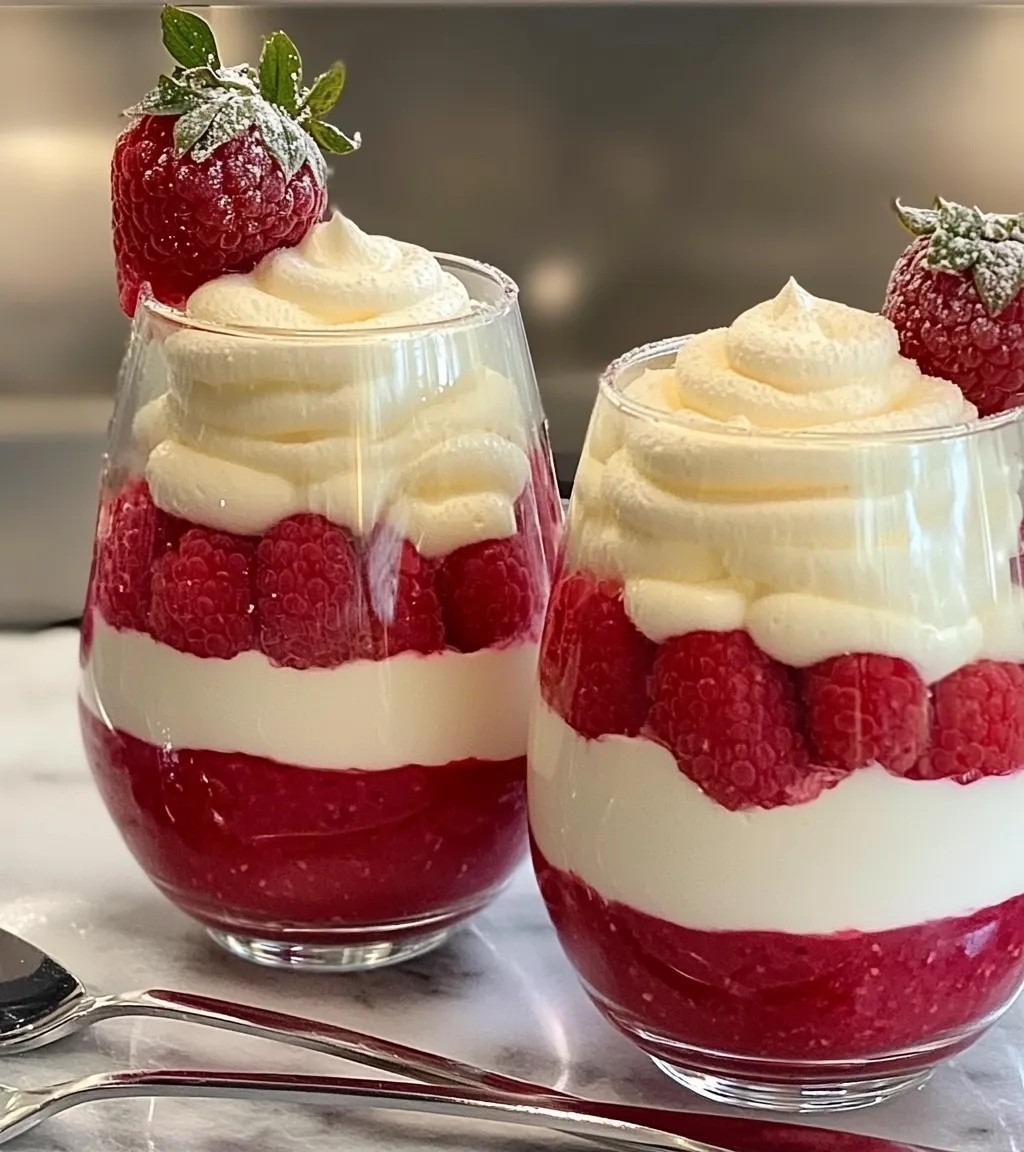 Verrine aux framboises et chocolat blanc