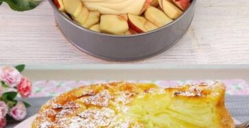 Tarte aux pommes moelleuse faite maison avec des pommes tranchées et une texture fondante