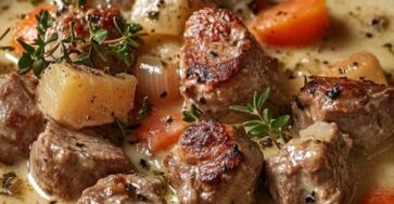 Blanquette de veau traditionnelle à l'ancienne avec sauce crémeuse et légumes variés