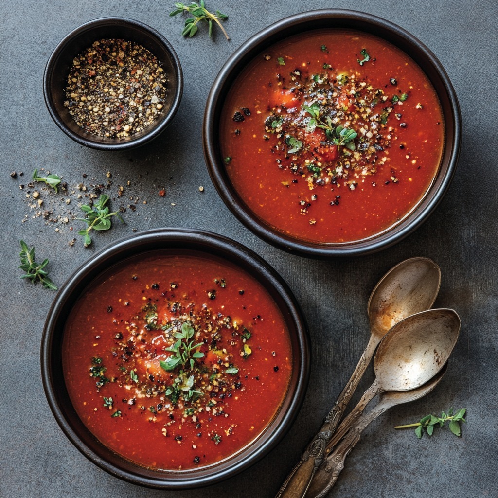 soupe tomate-basilic relevée au poivre, une soupe savoureuse et saine