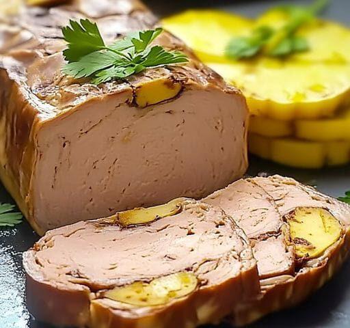 Terrine de foie gras maison joliment servie avec des toasts et une confiture de figues