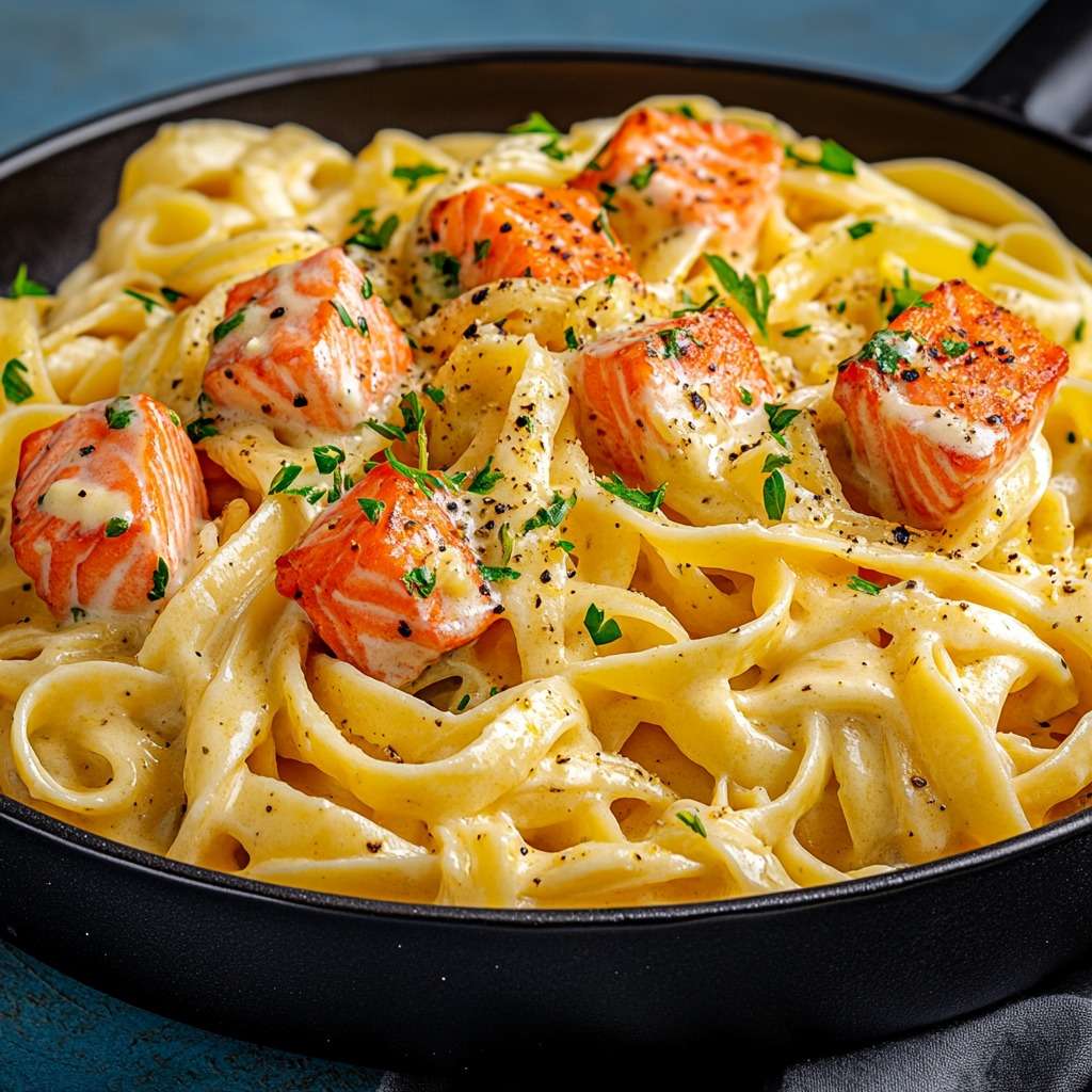 Tagliatelles au saumon fumé et épinards nappées de crème au citron.