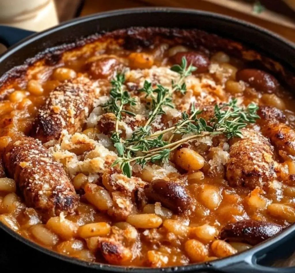 Cassoulet à l'ancienne avec saucisses et haricots blancs