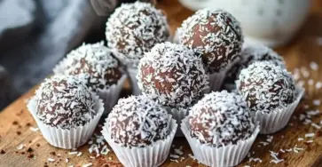 Chokladbollar suédoises enrobées de noix de coco râpée, prêtes à être dégustées. Ces petites boules au chocolat sont une douceur irrésistible.