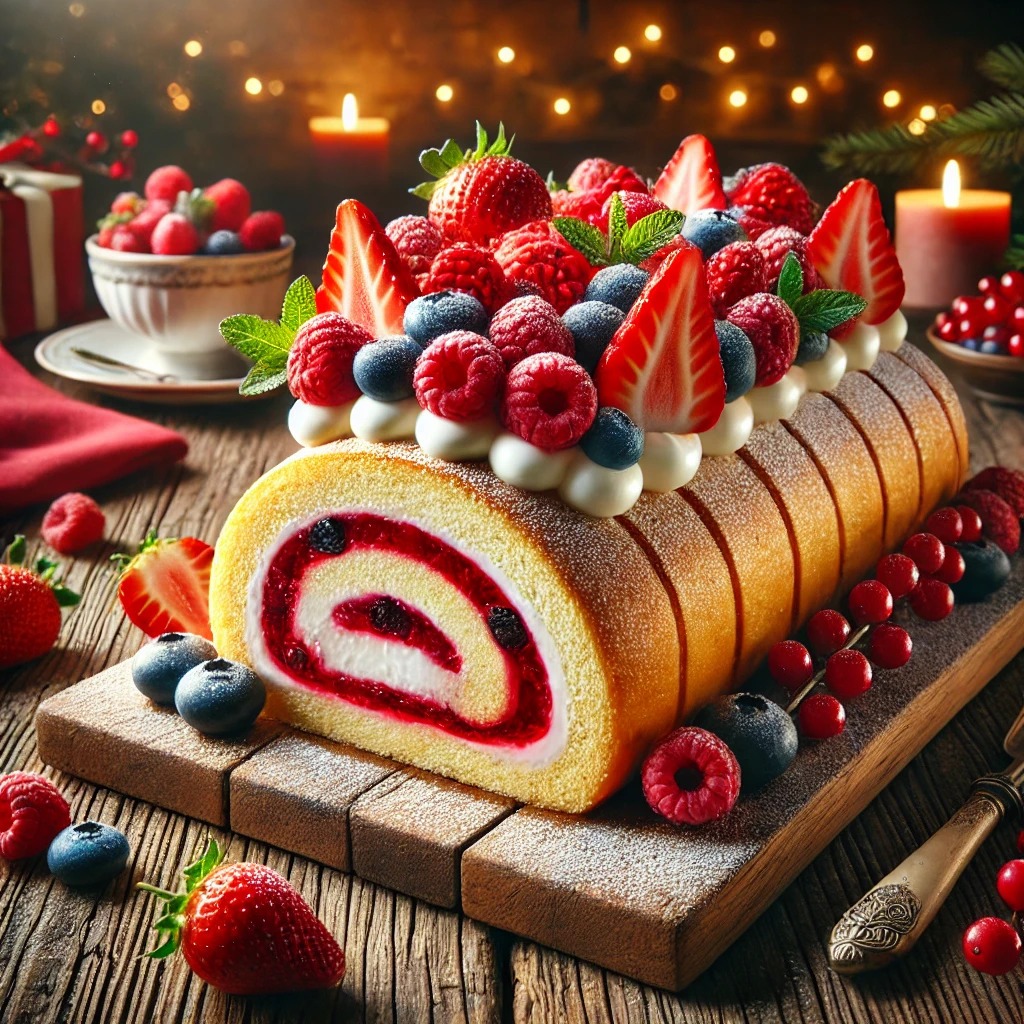 Bûche de Noël aux Fruits Rouges et Mascarpone