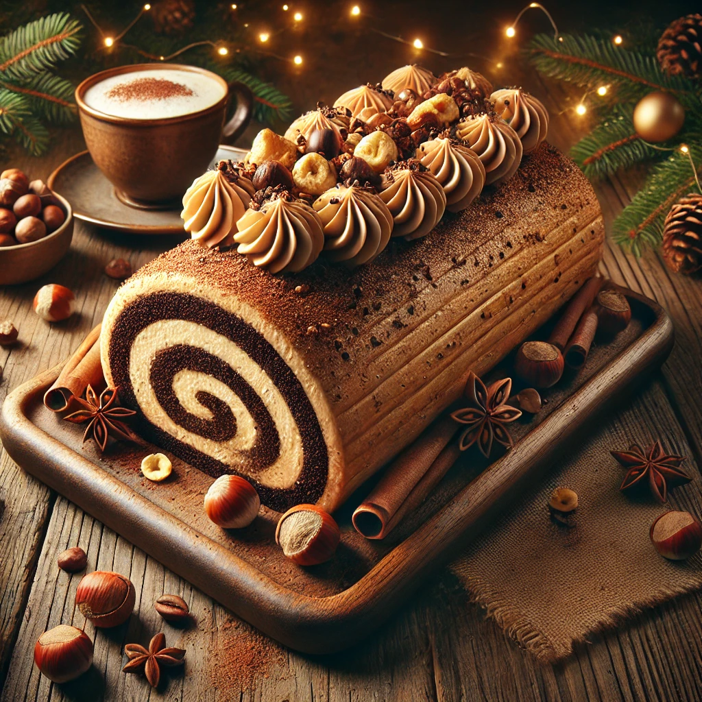 Bûche de Noël au Café et Noisettes