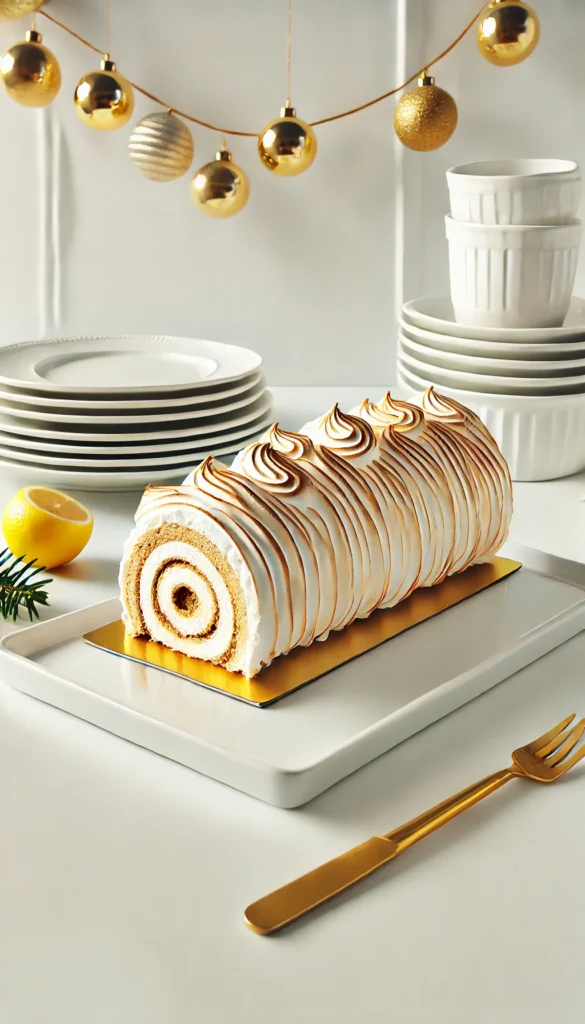 Bûche au citron meringuée maison avec crème au citron et meringue dorée