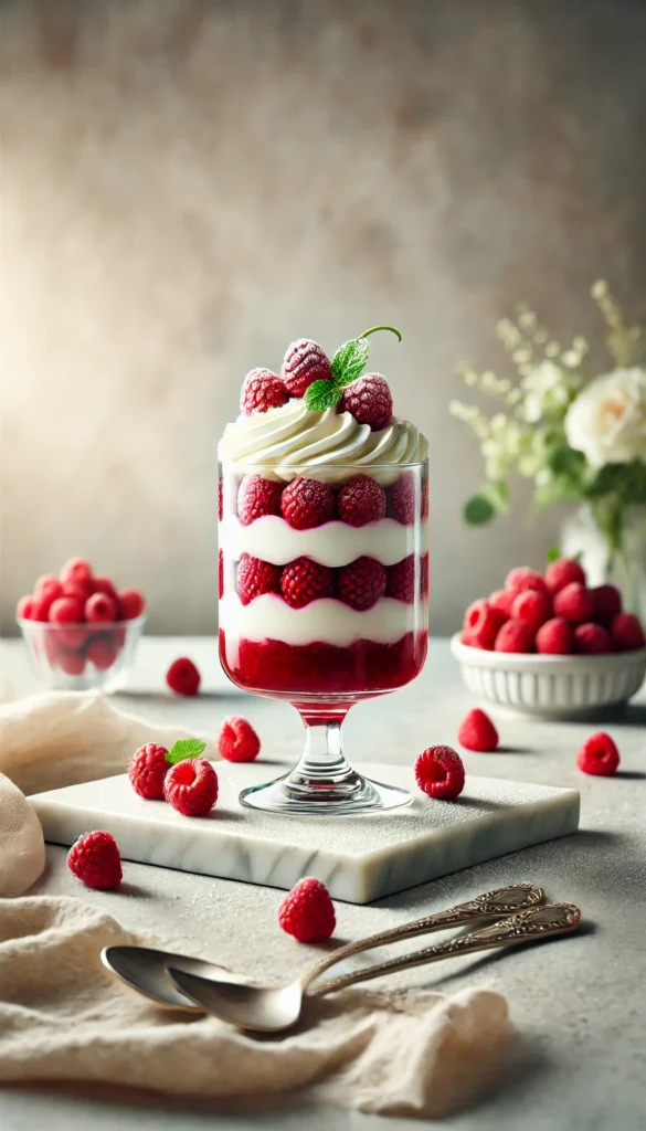 Verrine aux framboises et chocolat blanc