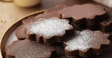 Sablés au chocolat fondants, décorés de chocolat noir, posés sur une assiette prête à être dégustée.