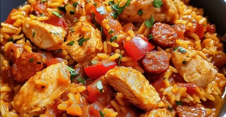 Jambalaya Créole Savoureuse servie dans une cocotte garnie de persil frais