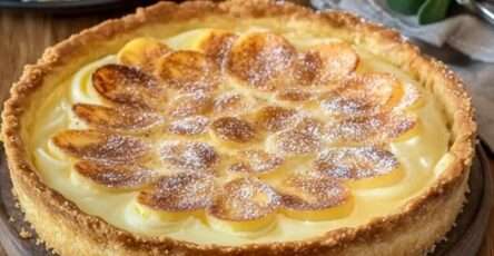 Tarte alsacienne au fromage blanc dorée et prête à être dégustée