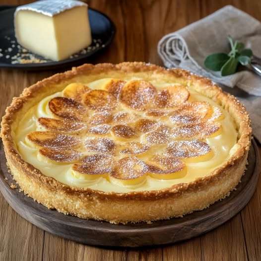 Tarte alsacienne au fromage blanc dorée et prête à être dégustée