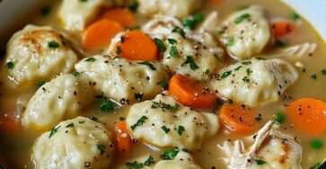 Un bol fumant de soupe aux raviolis de poulet, garni de persil frais, avec des morceaux de légumes colorés et des raviolis moelleux flottant dans un bouillon riche et savoureux.