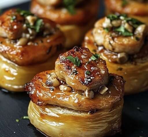 Bouchées à la reine garnies de poulet et champignons, présentées sur un plateau