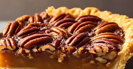 Tarte aux Noix de Pécan dorée et brillante, garnie de noix entières