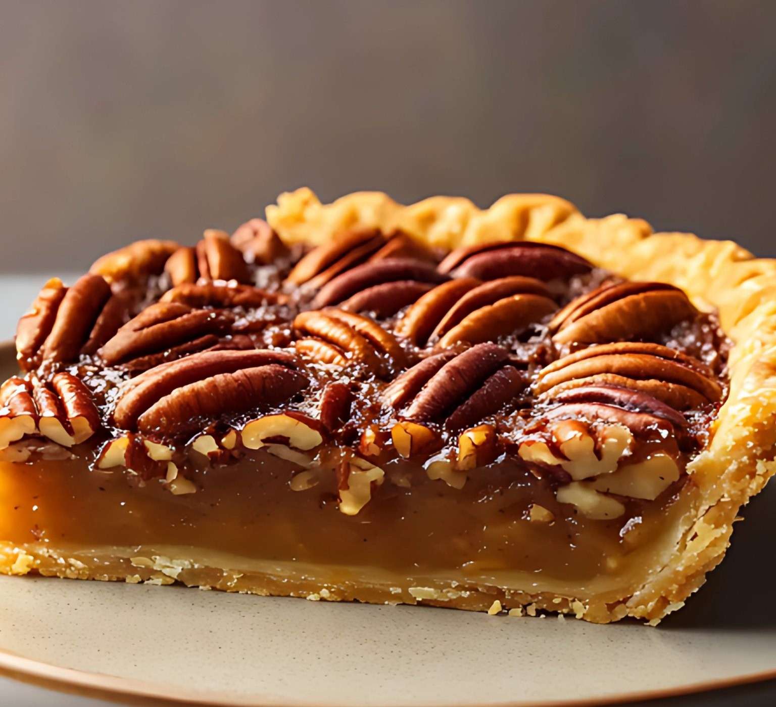 Tarte aux Noix de Pécan dorée et brillante, garnie de noix entières