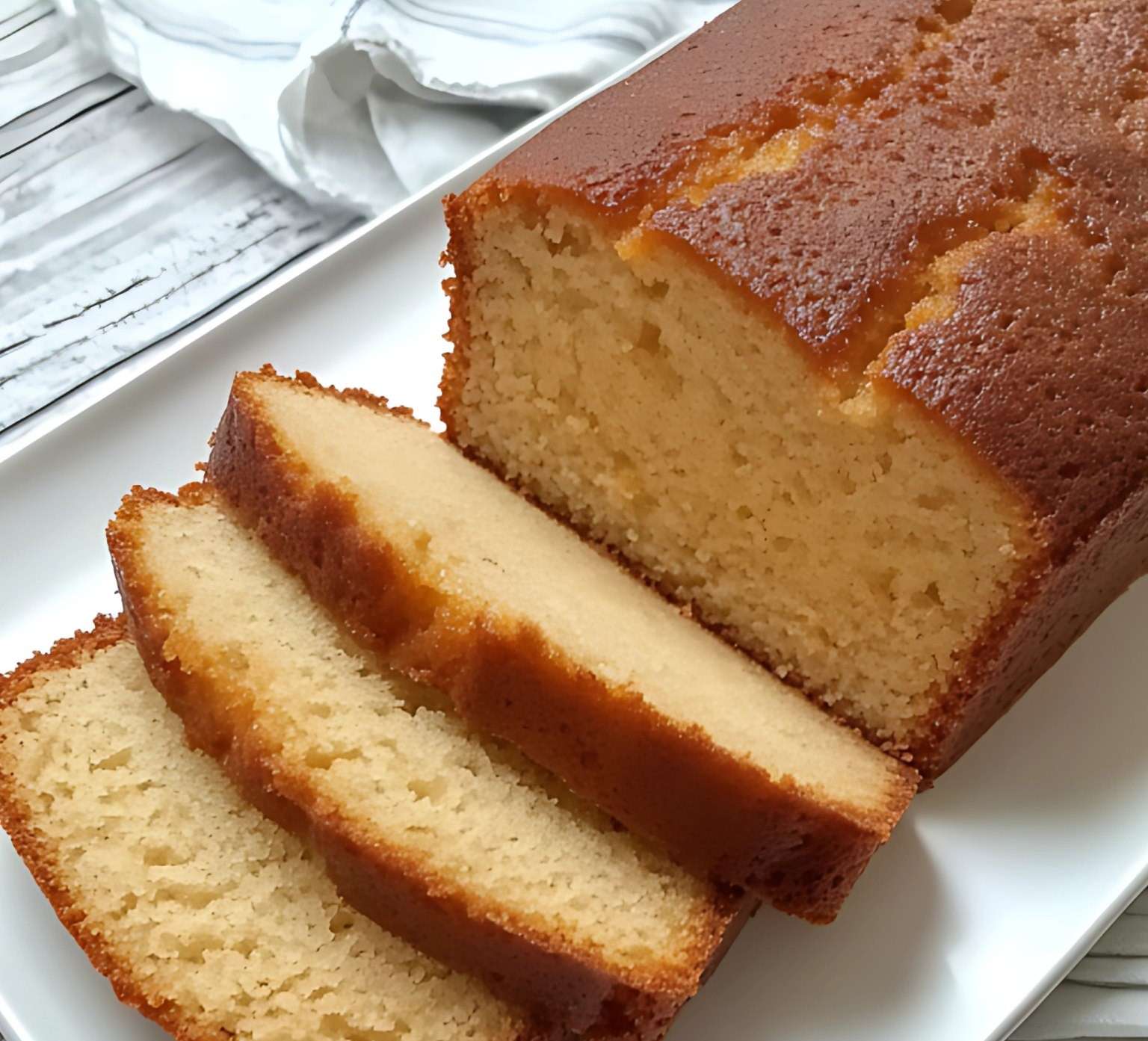 Barre bretonne dorée et moelleuse tranchée sur une assiette avec une tasse de thé