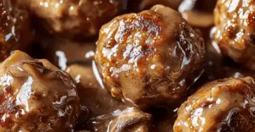 Boulettes juteuses aux champignons avec une sauce crémeuse, servies avec du persil frais.