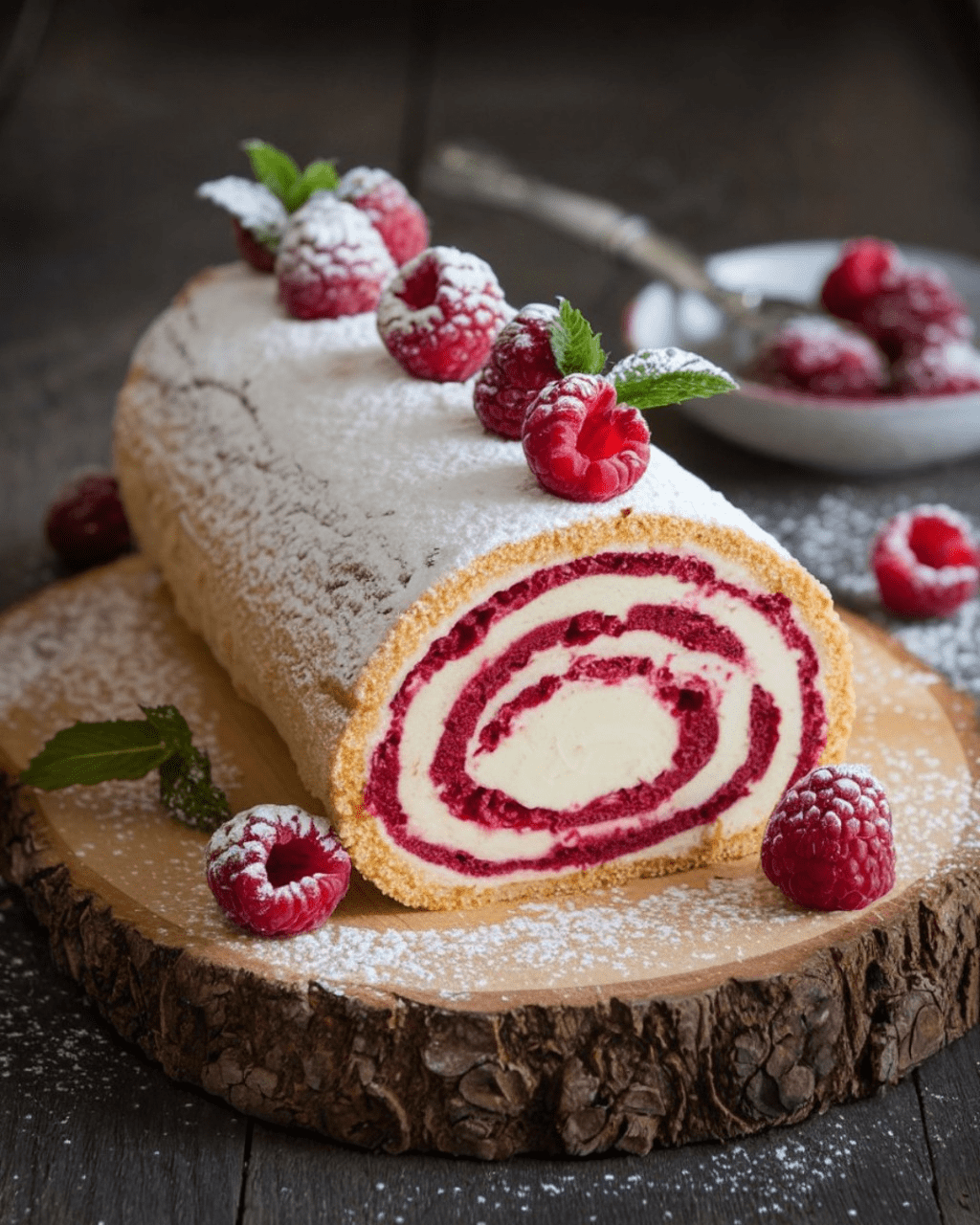 Bûche au mascarpone et framboises