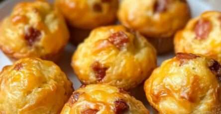 Muffins dorés au chorizo et comté, garnis de fromage fondant, servis sur une assiette pour un apéritif convivial.