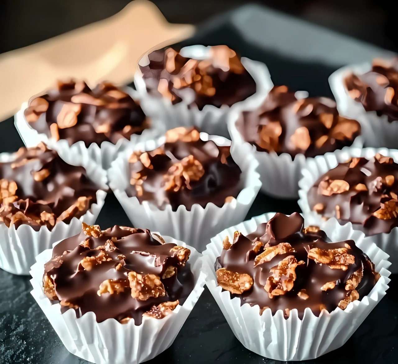 Roses des sables croustillantes au chocolat dans des caissettes en papier