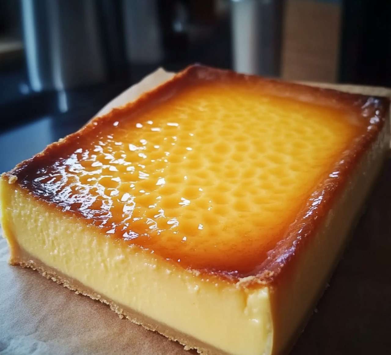 Flan pâtissier maison doré et crémeux avec une croûte légèrement caramélisée