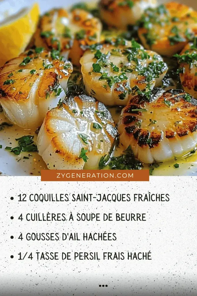 Coquilles Saint-Jacques au beurre d'ail et persil avec quartiers de citron