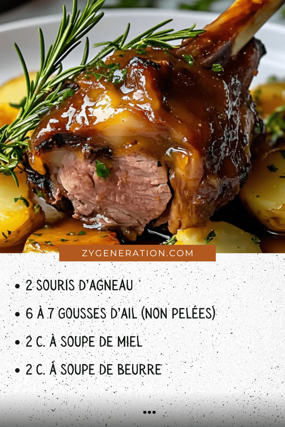  Souris d’agneau confites au four, accompagnées de légumes rôtis et nappées de jus de cuisson.