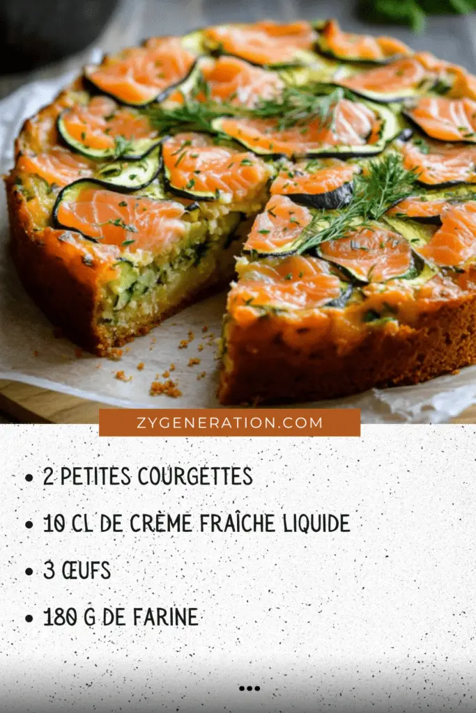 Cake au saumon fumé et courgettes tranché, avec une texture dorée et moelleuse