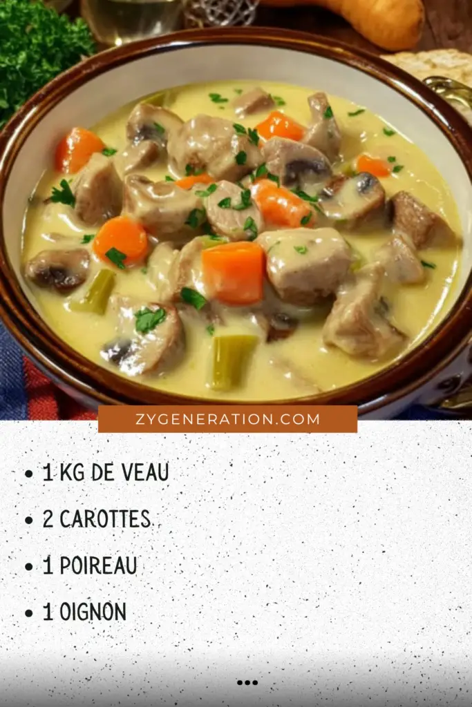  Plat de blanquette de veau à l’ancienne servi avec du riz et des légumes