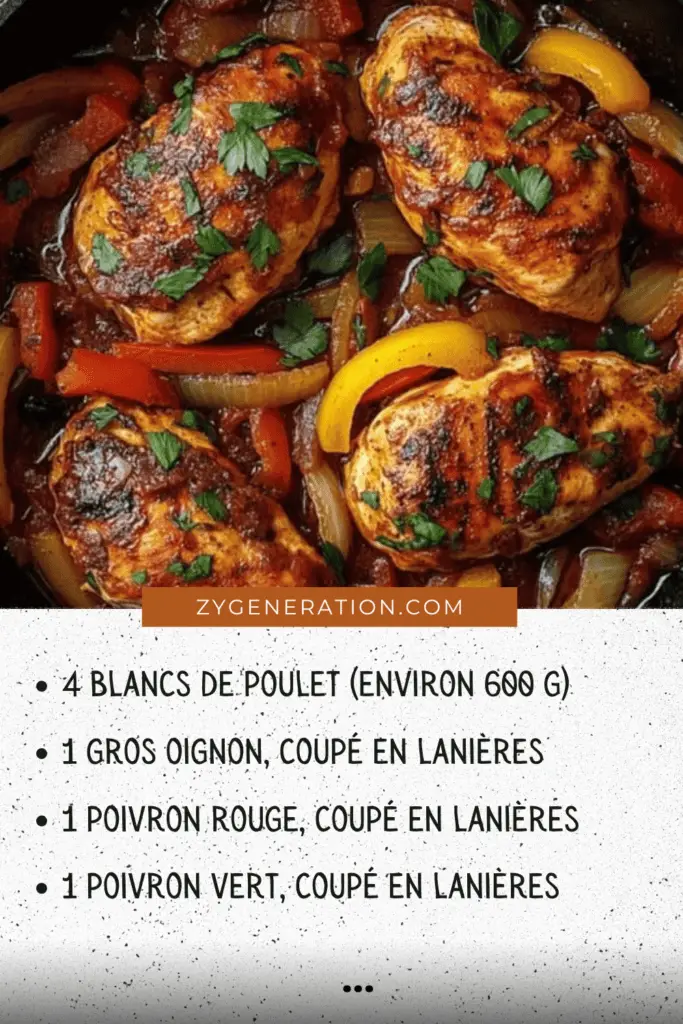 Plat de poulet aux poivrons, oignons et tomates dans une poêle, servi avec du riz