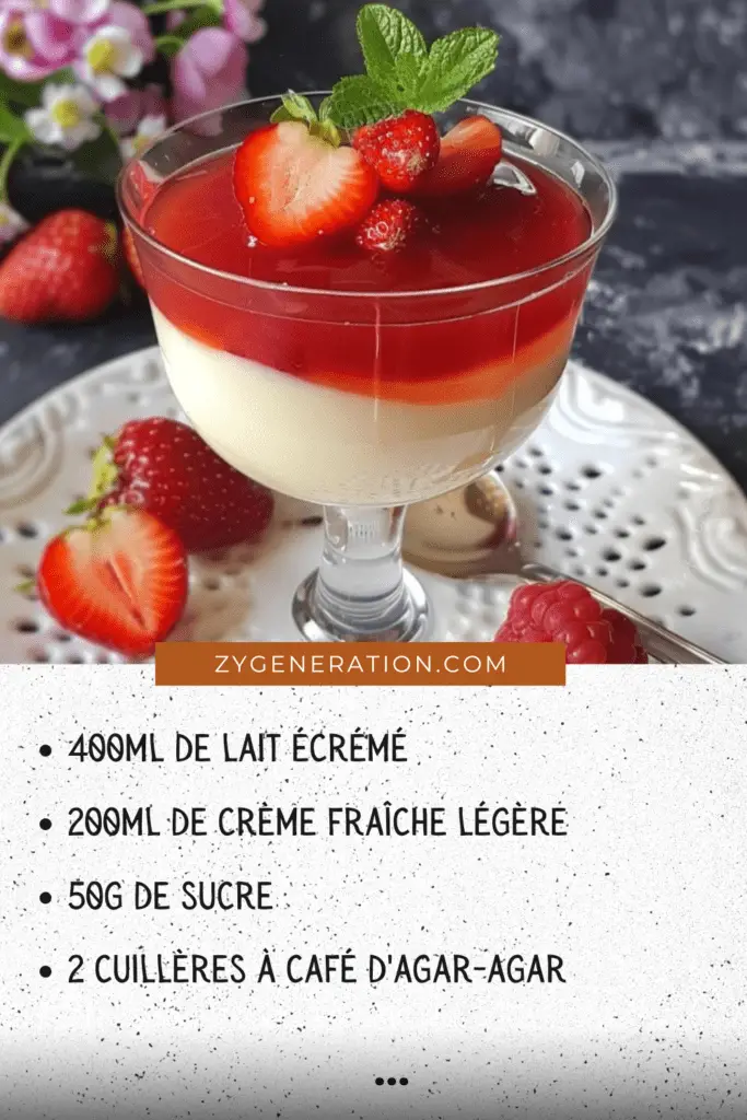 Verrines de panna cotta aux fraises, décorées de sucre glace et servies fraîches.