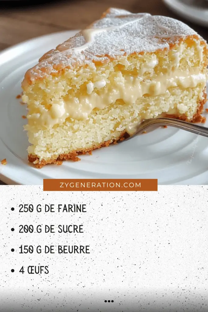 Gâteau blanc moelleux avec un glaçage doré au sucre à la crème, servi sur une assiette élégante avec une tasse de thé en arrière-plan.