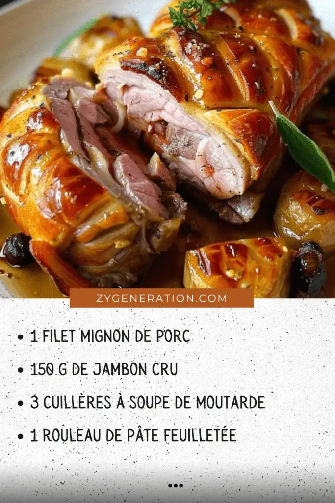 Filet mignon en croûte avec jambon cru, doré et découpé en tranches