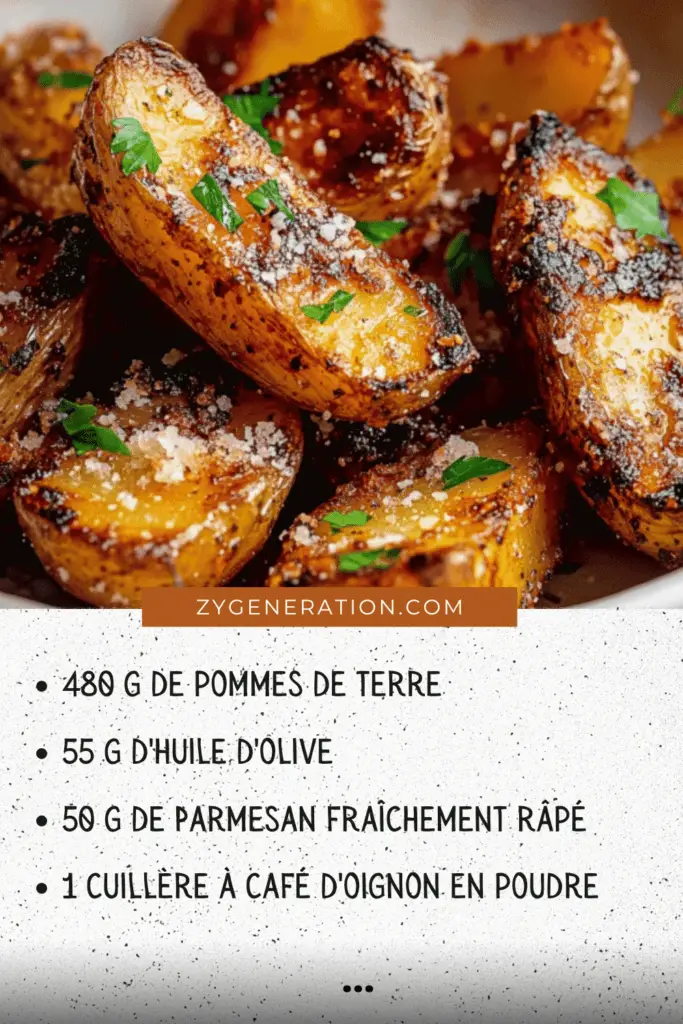 Des pommes de terre croustillantes dorées au four, garnies d’ail, de parmesan et de persil frais.