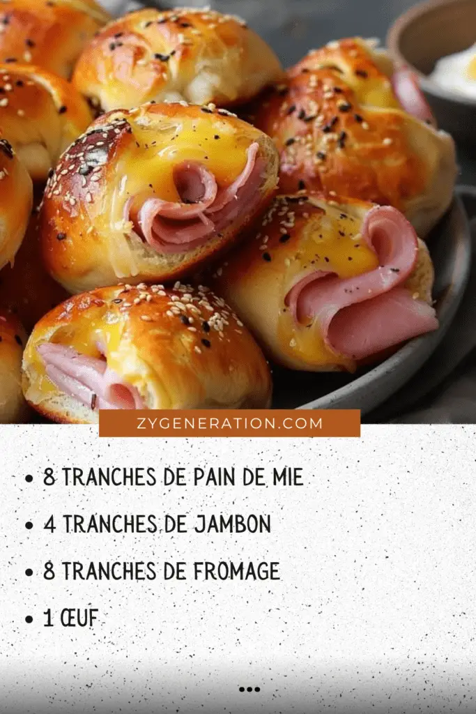 Rouleaux dorés de pain de mie farcis au jambon et fromage fondant, servis chauds