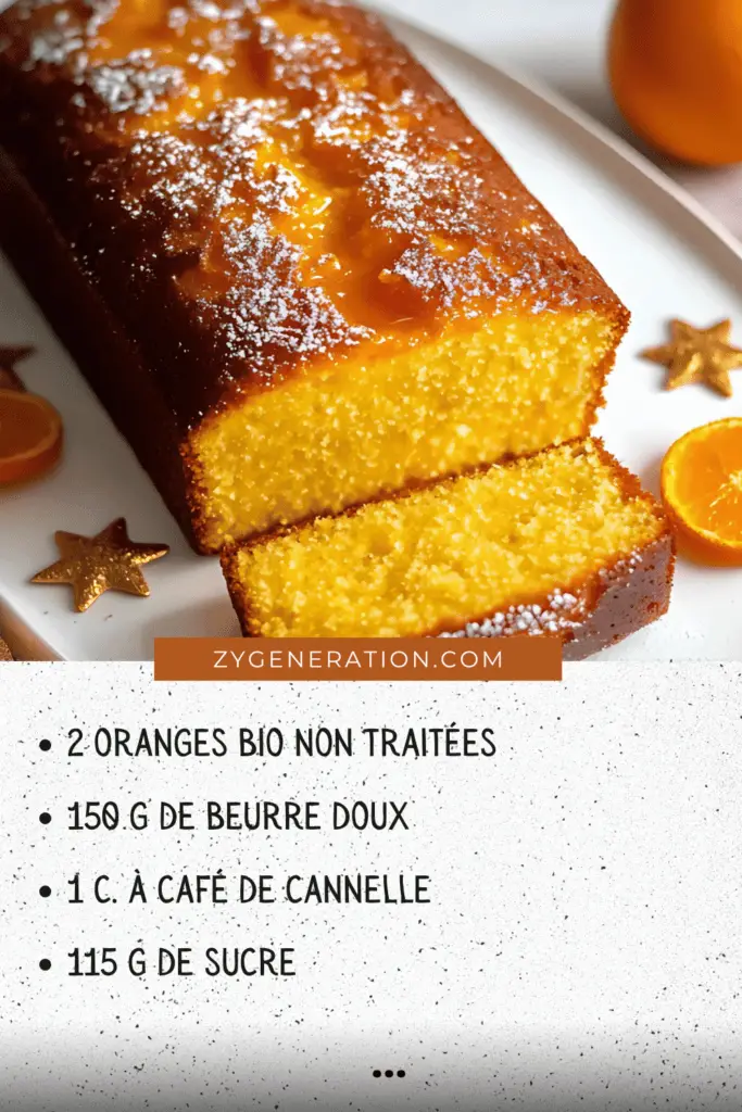 Une tranche de gâteau à l’orange dorée, servie avec un glaçage brillant et des zestes d’orange en garniture.