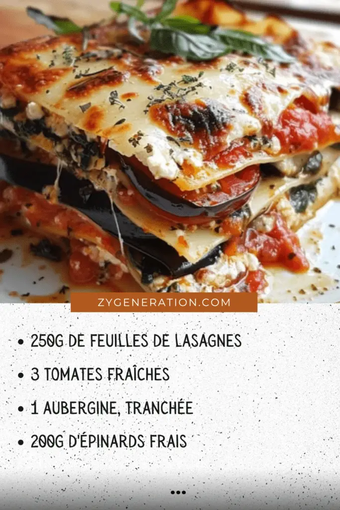 Lasagnes tomates, aubergines, épinards et ricotta fraîchement servies