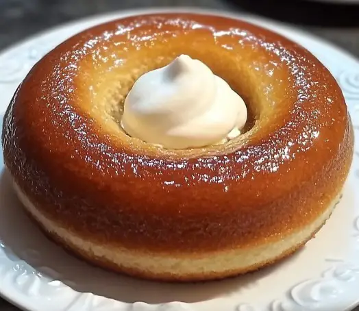 Baba au rhum imbibé de sirop et décoré de crème chantilly