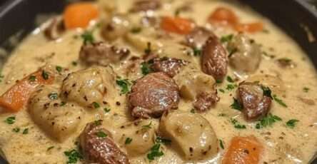 Blanquette de veau maison servie avec du riz et des herbes fraîches