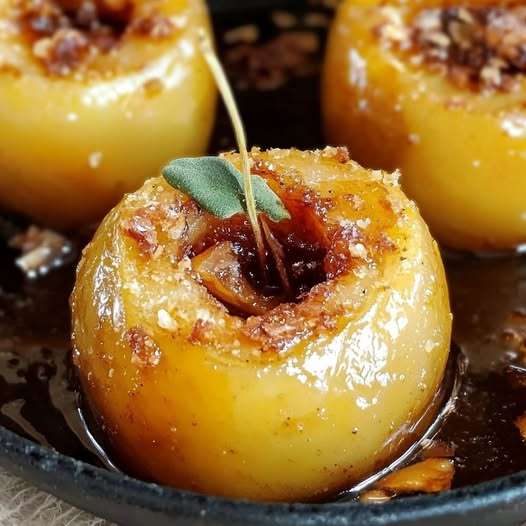 Pommes au four à l'ancienne, caramélisées avec une garniture de sucre roux et raisins secs