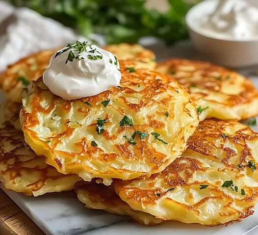 Galettes de pommes de terre dorées et croustillantes servies avec du persil frais