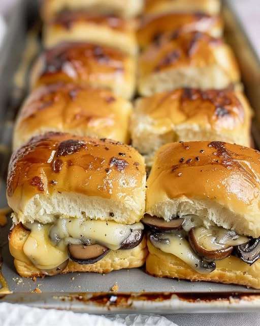 Plateau de mini-sliders végétariens au fromage et champignons, garnis de beurre et de parmesan