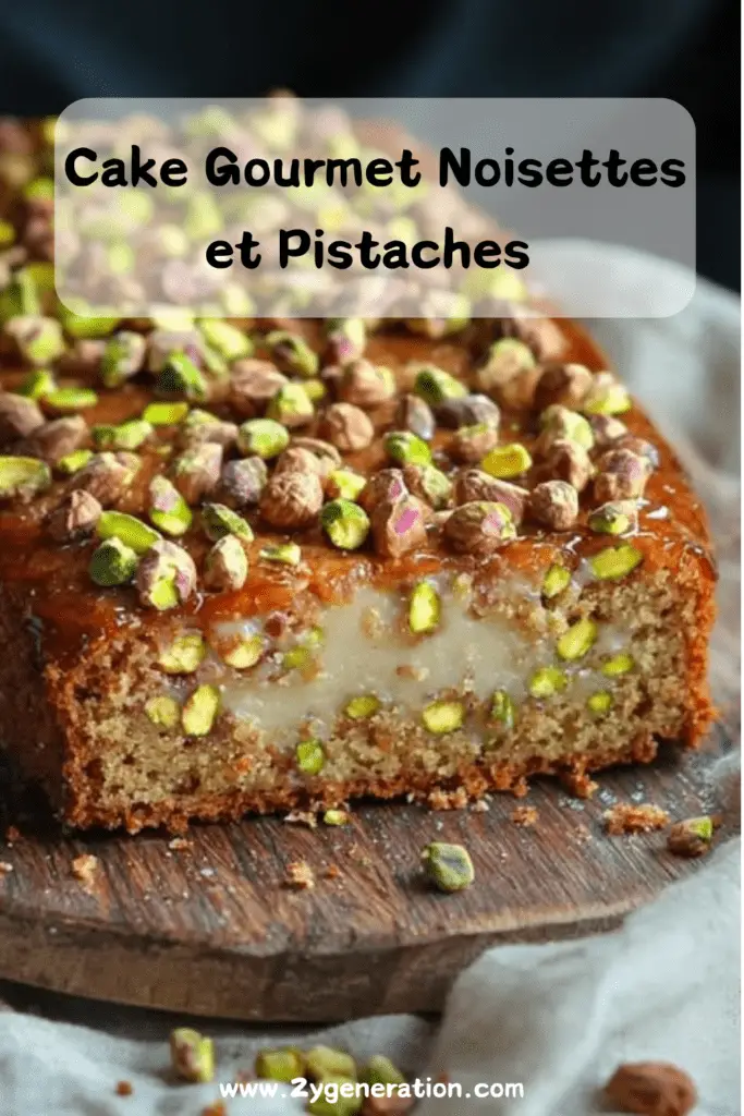 Cake gourmet noisettes et pistaches avec glaçage brillant